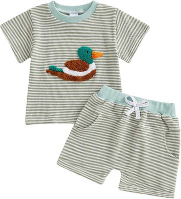 Toddler Baby Boy Summer Clothes Outfits Waffle Striped T-Shirt Short Set