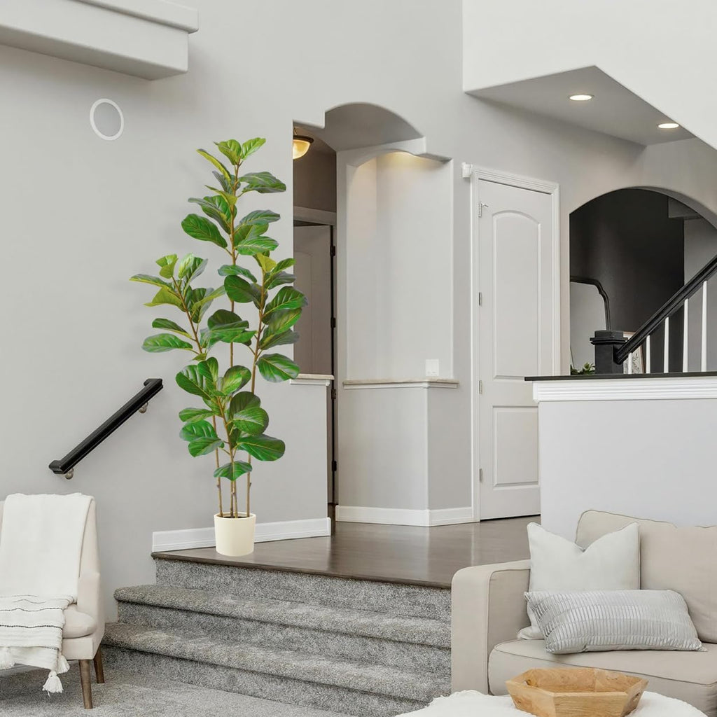 Artificial Fiddle Leaf Fig Tree 6ft Tall with White Planter