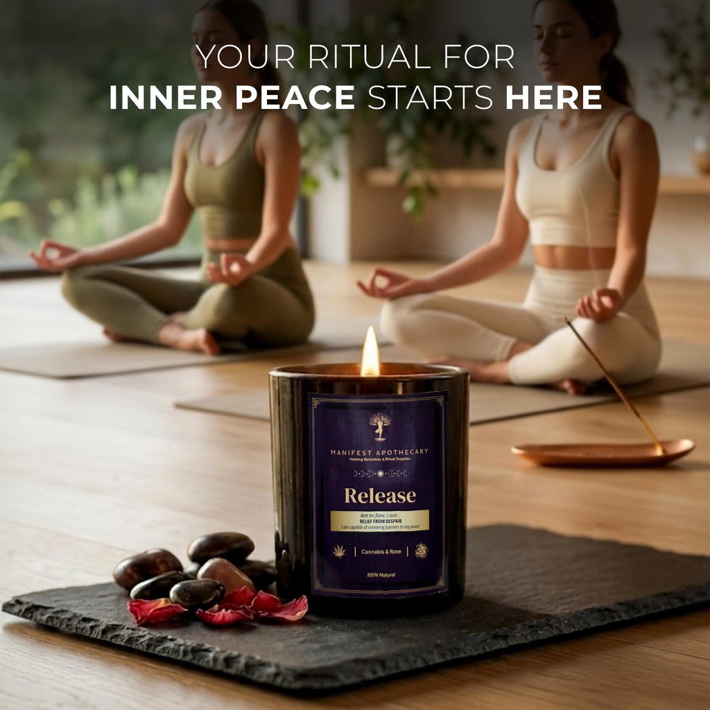 Aromatherapy Scented Candle for Women & Men - Infused with Rose Petals, Cannabis, & Amethyst Crystals - 100% Cotton