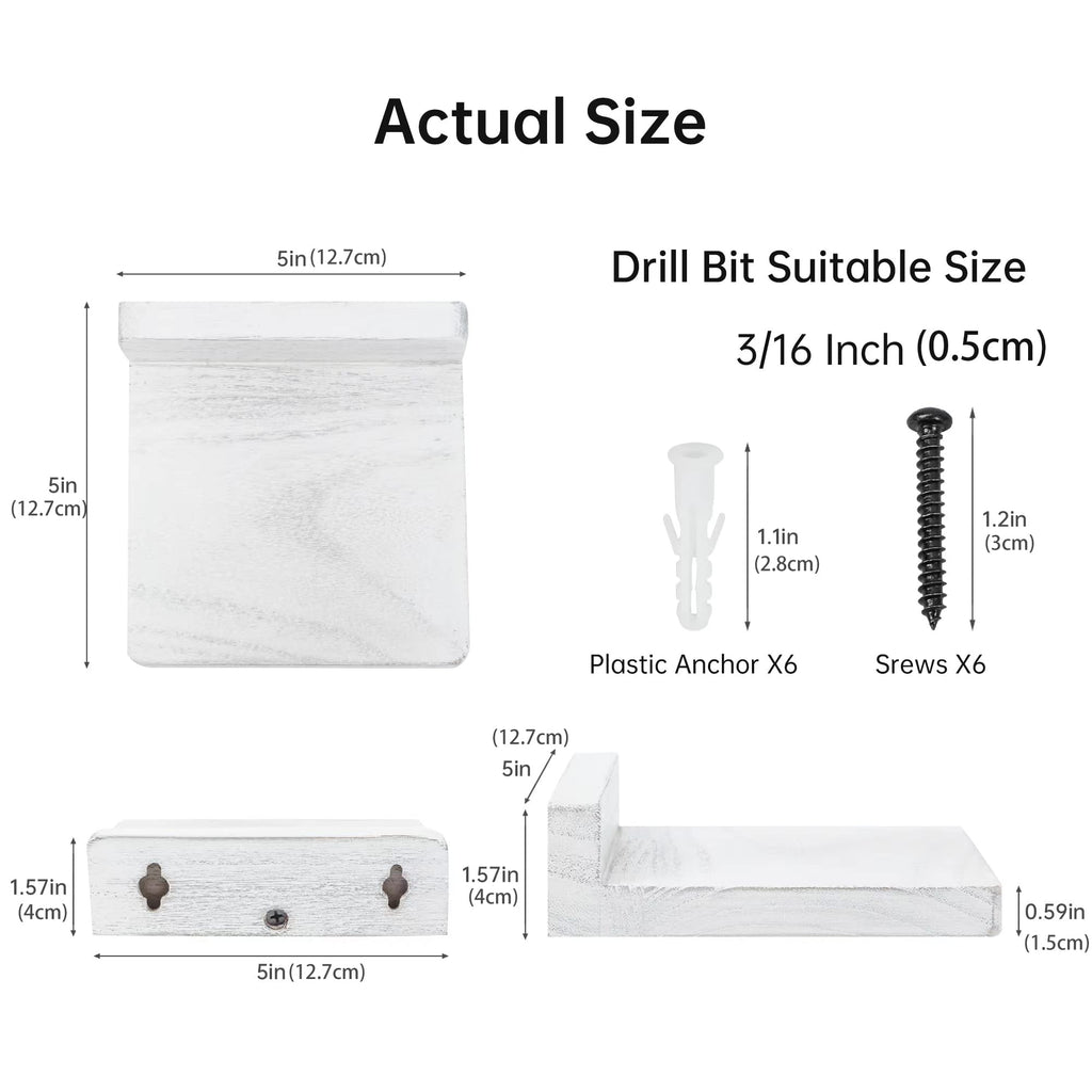 Small Floating Shelves for Wall, Wood Shelf 5 Inch, White, Set of 6