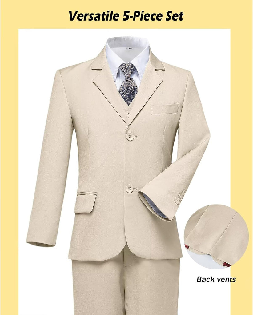 Boys Formal Suit 5 Piece Kids Toddler Tuxedo Suits Set