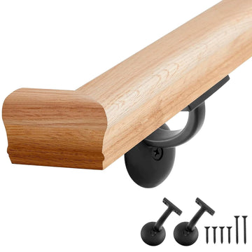 6010 Red Oak Handrail Kit 4 ft with Wall Returns and Wall Mount Brackets Indoor Wood Stairs Handrails Included Screws