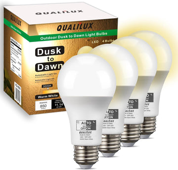 Dusk to Dawn A19 LED Light Bulbs Outdoor, Automatic On/Off, 60W Equivalent, Warm White 3000K, Energy Efficient 9.5W