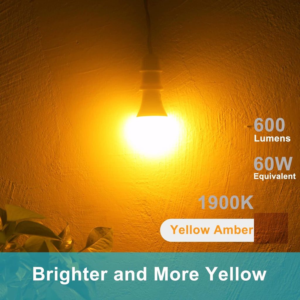 Dusk to Dawn A19 LED Bug Light Bulbs Outdoor, 1900K Amber Yellow, 600 Lumen, LED 9.5W, E26, 2-Pack, HQ-H017