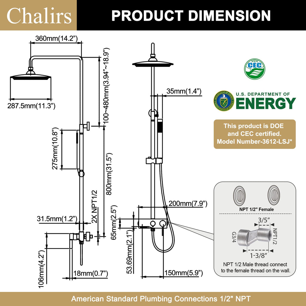 Matte Black Exposed Shower System with 2 Modes HandHeld,3 Functions Tub Shower Faucet Sets with Brass Valve, Shower