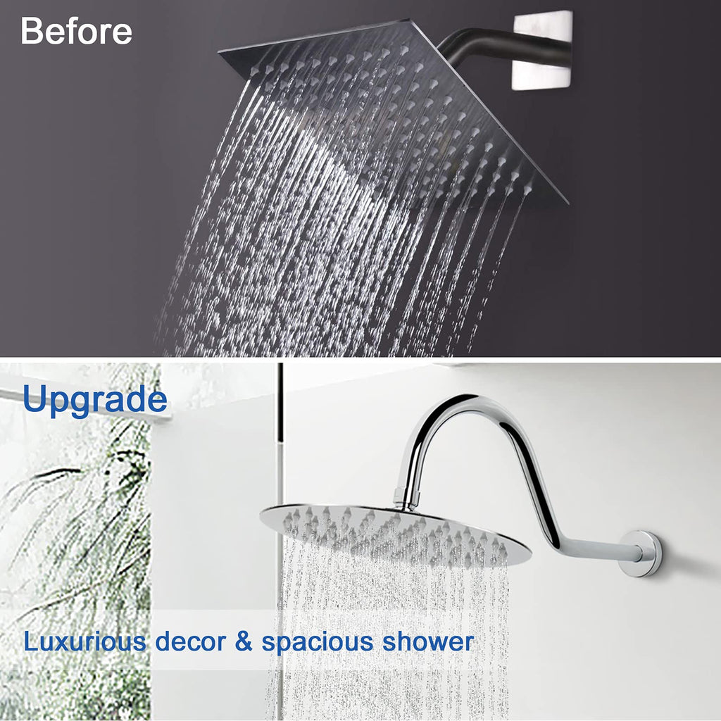 Shower Extension Arm with Flange - S Shaped High Arc Gooseneck Long Shower Extender Pipe, Perfect for Rainfall Shower