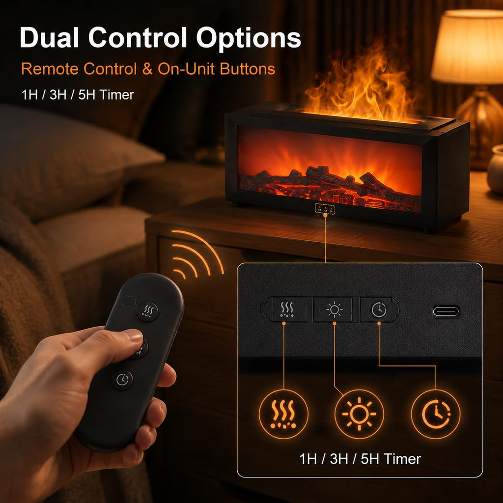 Fireplace Humidifier Flame Diffuser for Essential Oils Air Aromatherapy