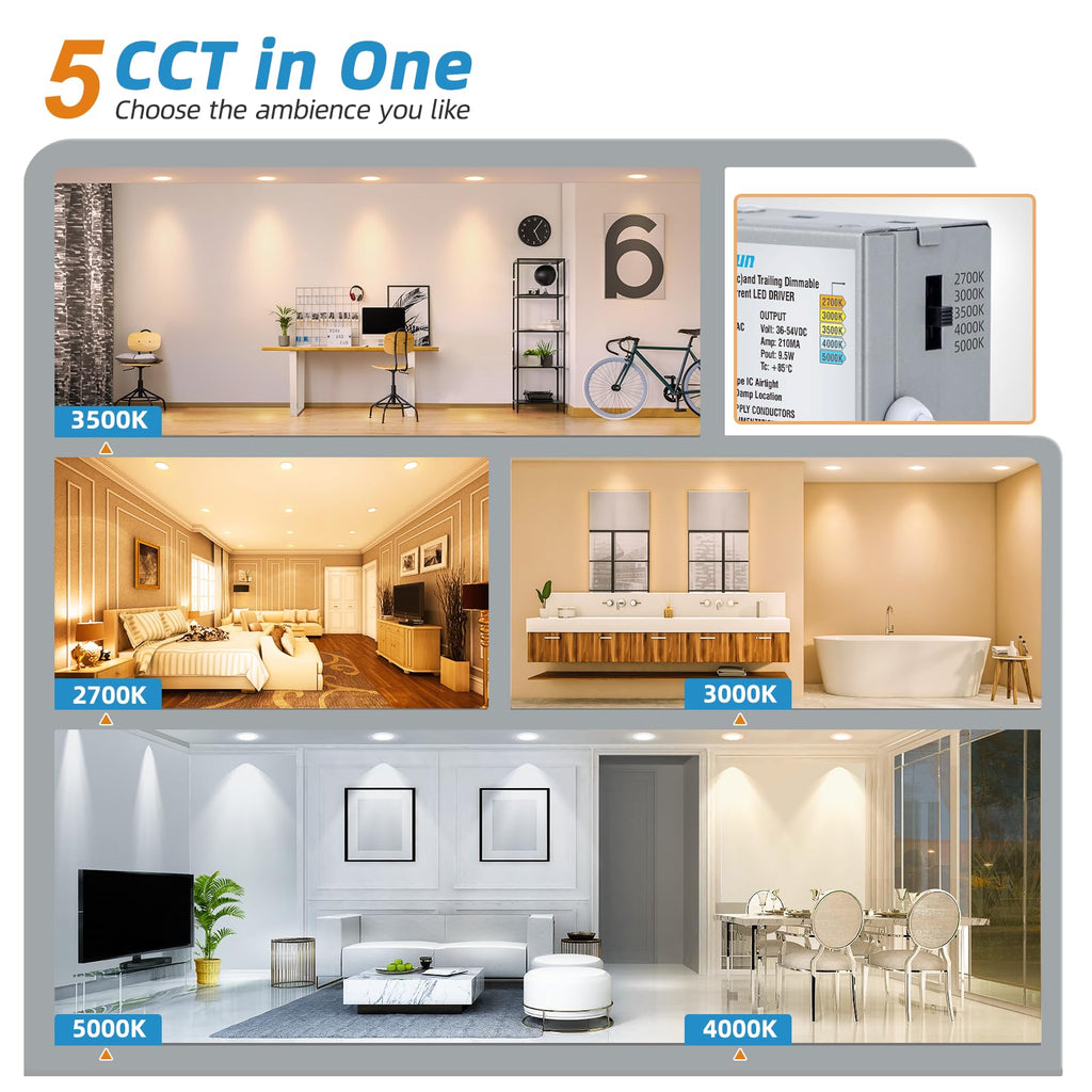 24 Pack 4 Inch 5CCT Recessed Light with Night Light