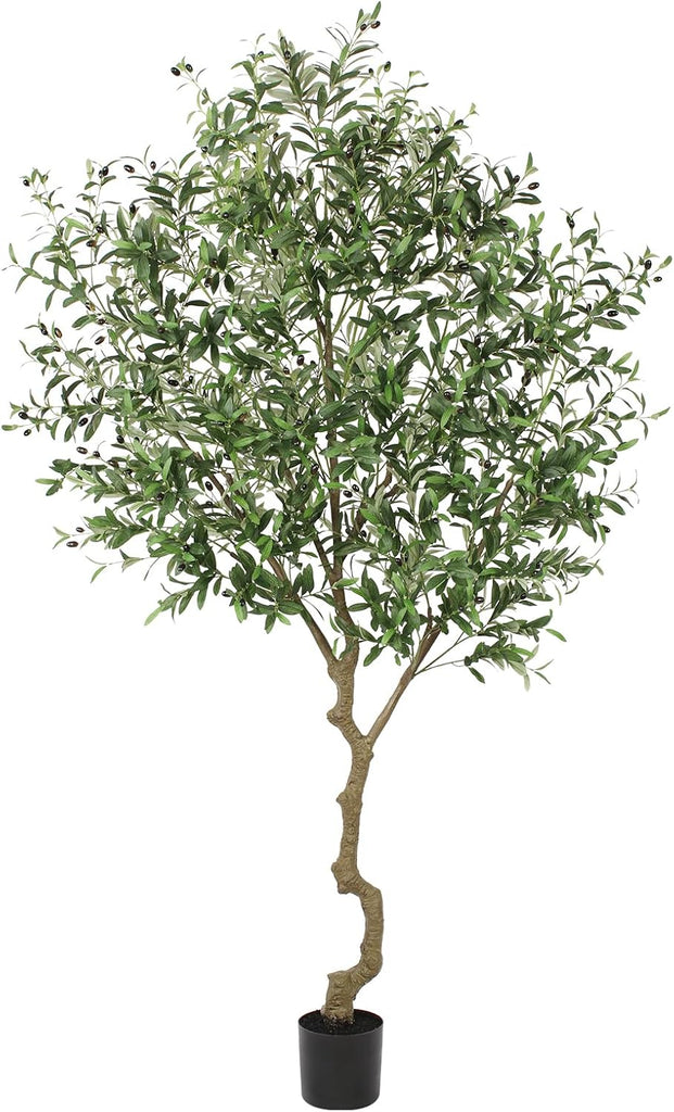 Faux Olive Tree 8ft, Large Realistic Silk Olive Trees Artificial Indoor with Natural Wood Trunk & Lifelike Fruits