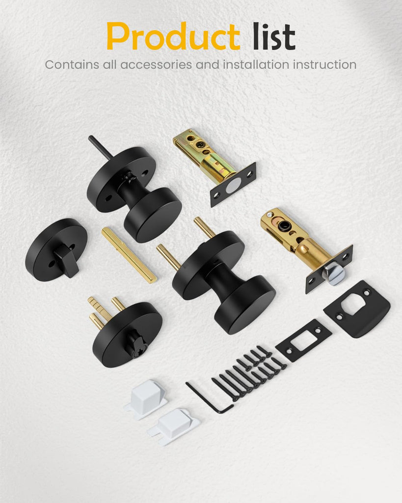 Black Door Knobs with Deadbolt, Zinc Alloy Exterior Front Door Knobs and Single Cylinder Deadbolt, Matte Black Front