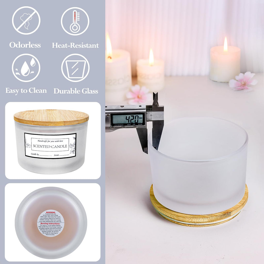 6 Pack 24oz Frosted Glass Candle Jars with Airtight Bamboo Lids