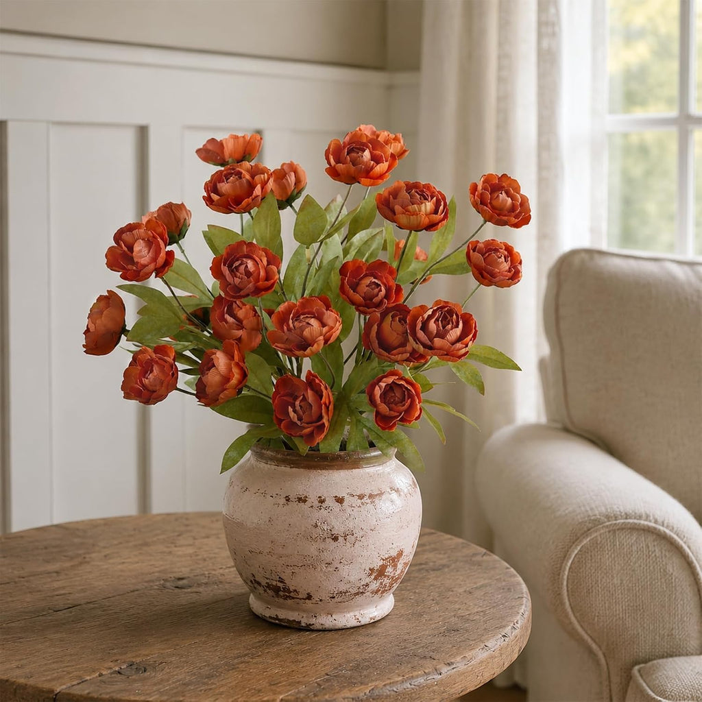 27" Faux Silk Peony Artificial Fall Flowers Stems for Vase (Orange) - Set of 6