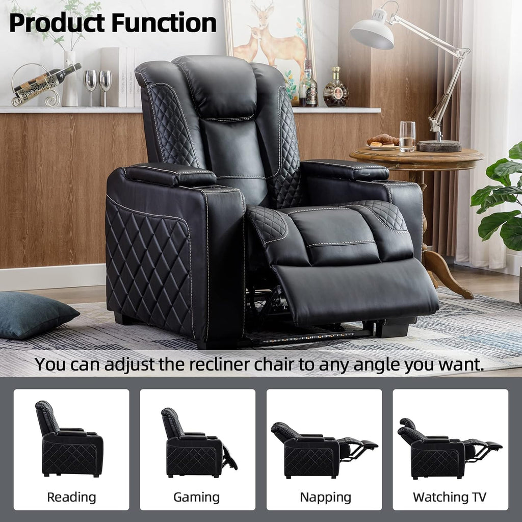 Electric Power Recliner Chair with Ambient Lighting, Faux Leather Dual Motor Power Home Theater Seating with