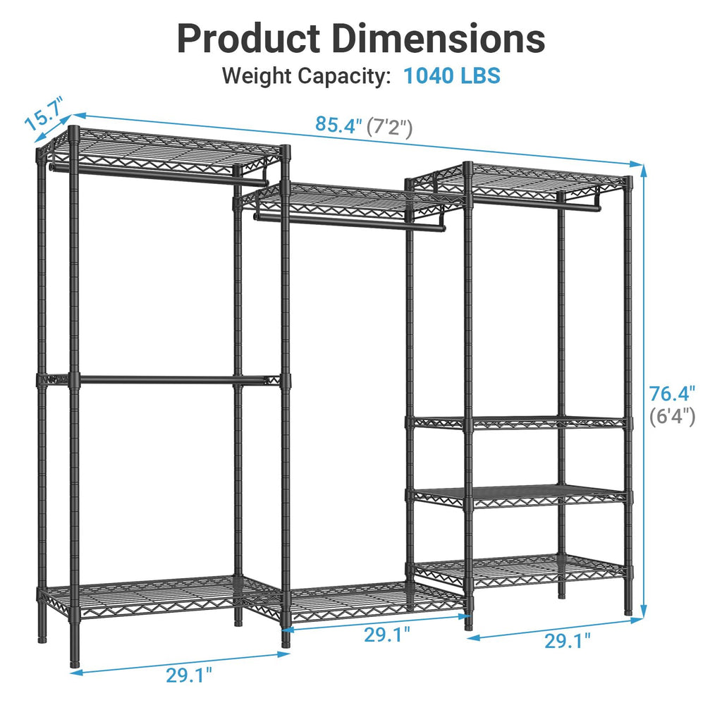 V5 Plus Heavy Duty Clothes Rack, Large Modular Closet System, Black