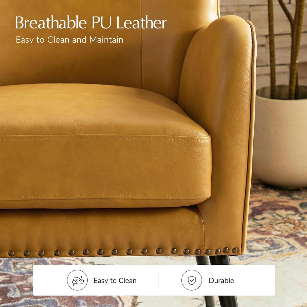 Faux Leather Accent Chair, Yellow
