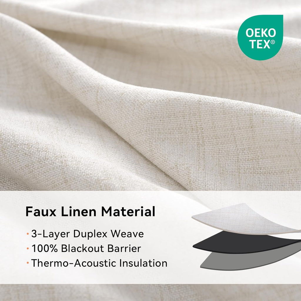 Linen Textured Total Blackout Curtains for Bedroom 84 Inches Long, Beige Grommet Curtains, Thermal Insulated Room
