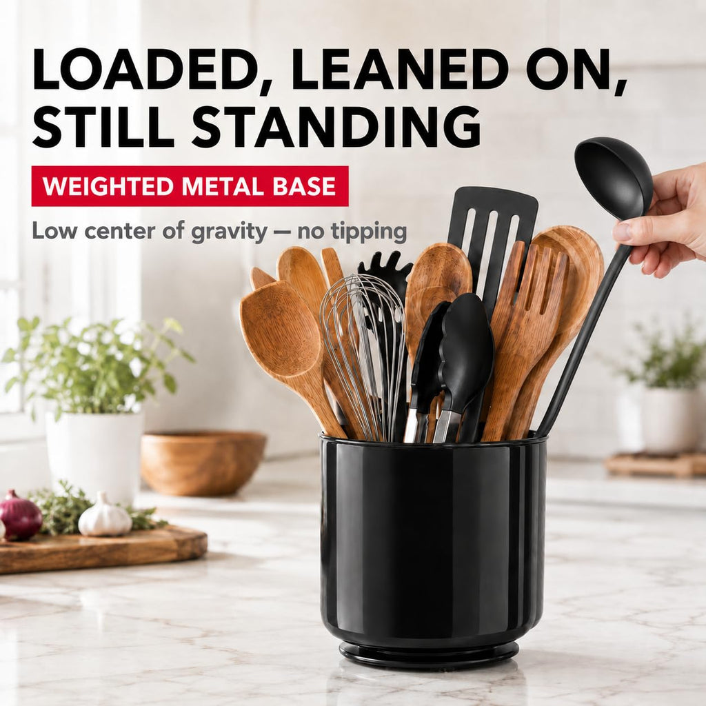 Plastic Rotating Black Utensil Holder Extra Large Kitchen Countertop Caddy