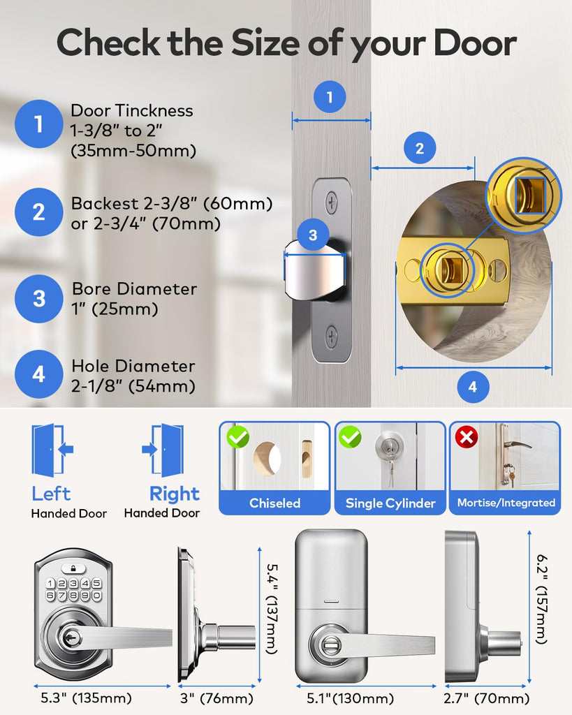 Keyless Entry Door Lock Handle with Keypad, Satin Nickel