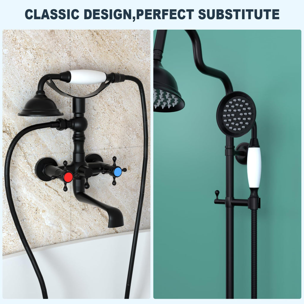Vintage Telephone Shaped Black Brass Shower Wand Hand-held Sprayer Shower Head Replacement, Ceramic Handle with 59