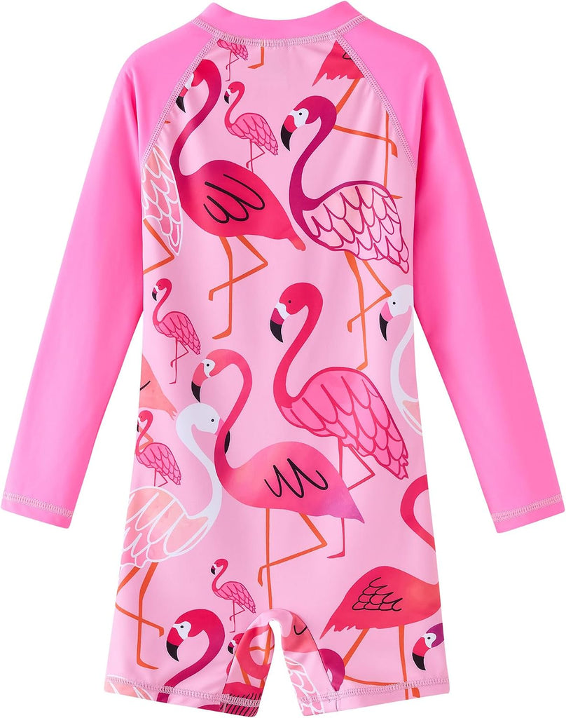 Girls Long Sleeve Rash Guard One Piece Swimsuits with UV Protection