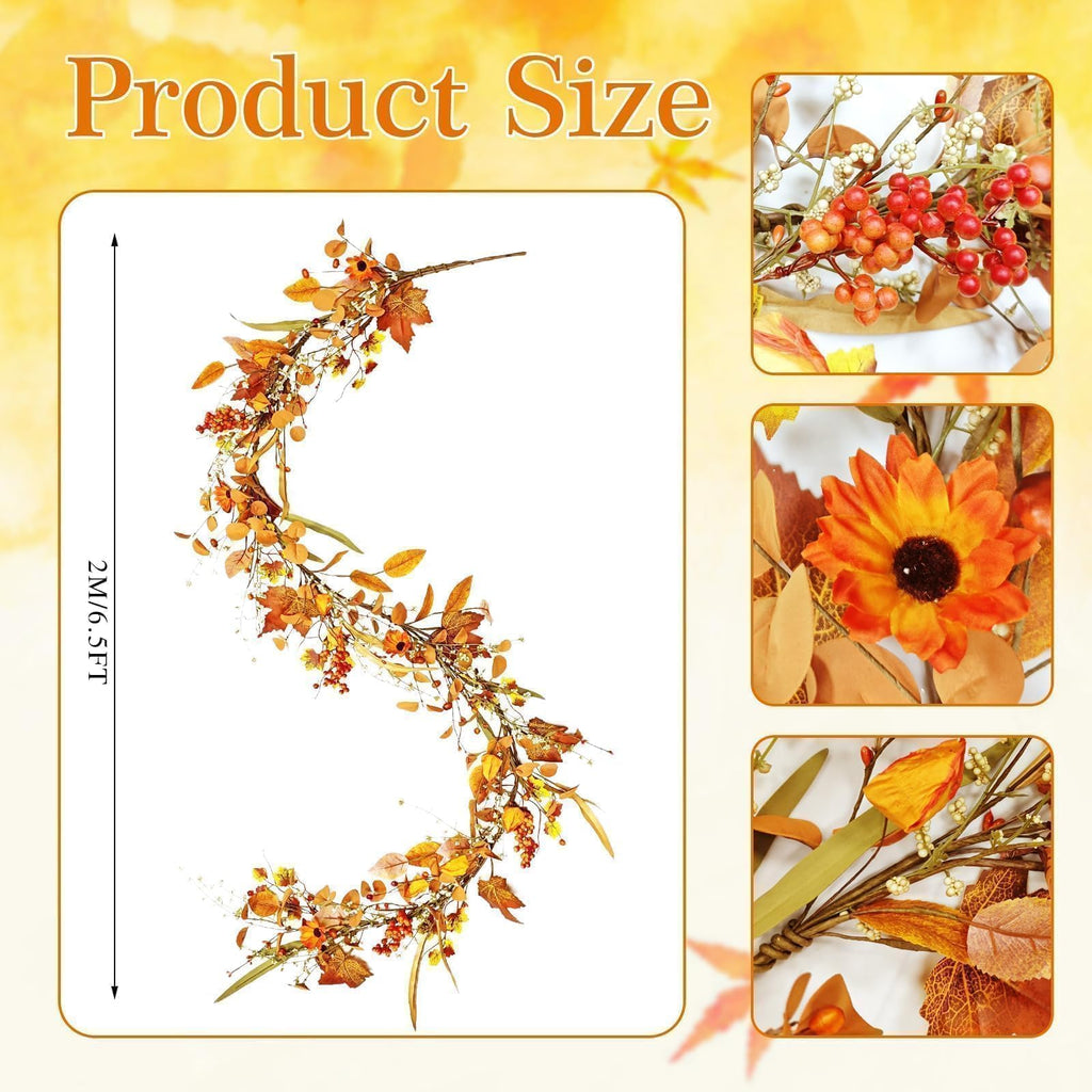 6.5ft Fall Garland for Decoration, Artificial Bittersweet Maple Leaf Hanging Vine for Outdoor, Fireplace Mantle
