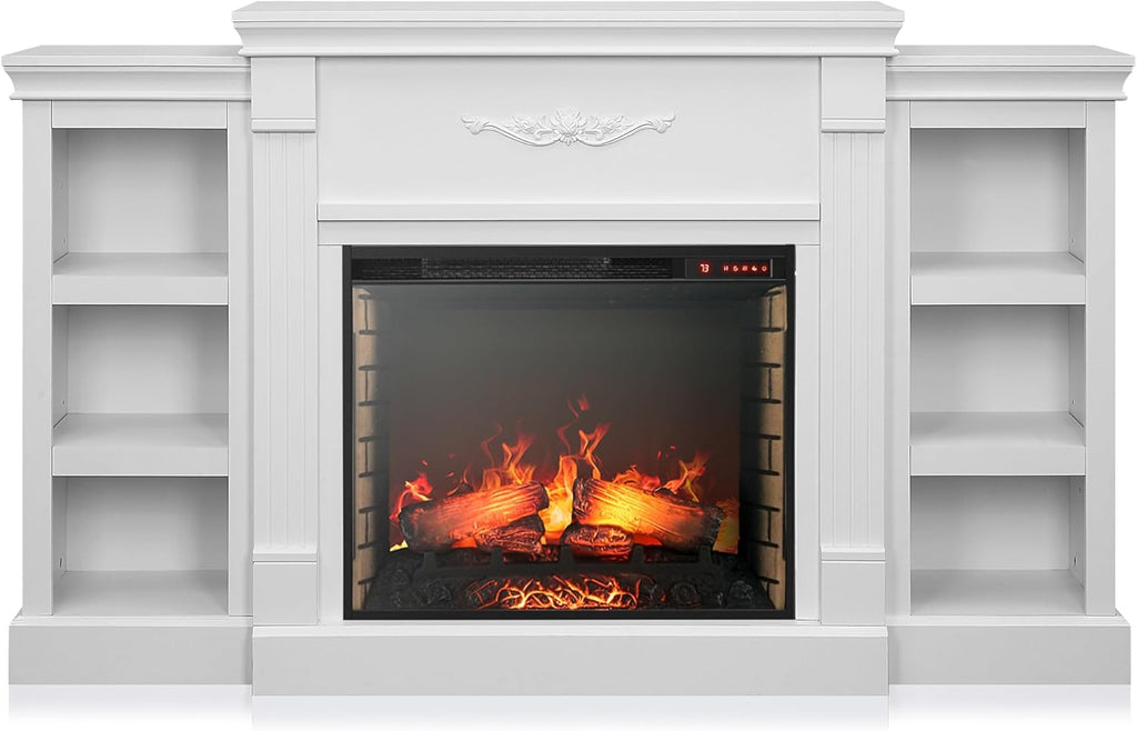 Modern 70" Electric Fireplace Heater Mantel TV Stand & Media Entertainment Center for TVs up to 68" with