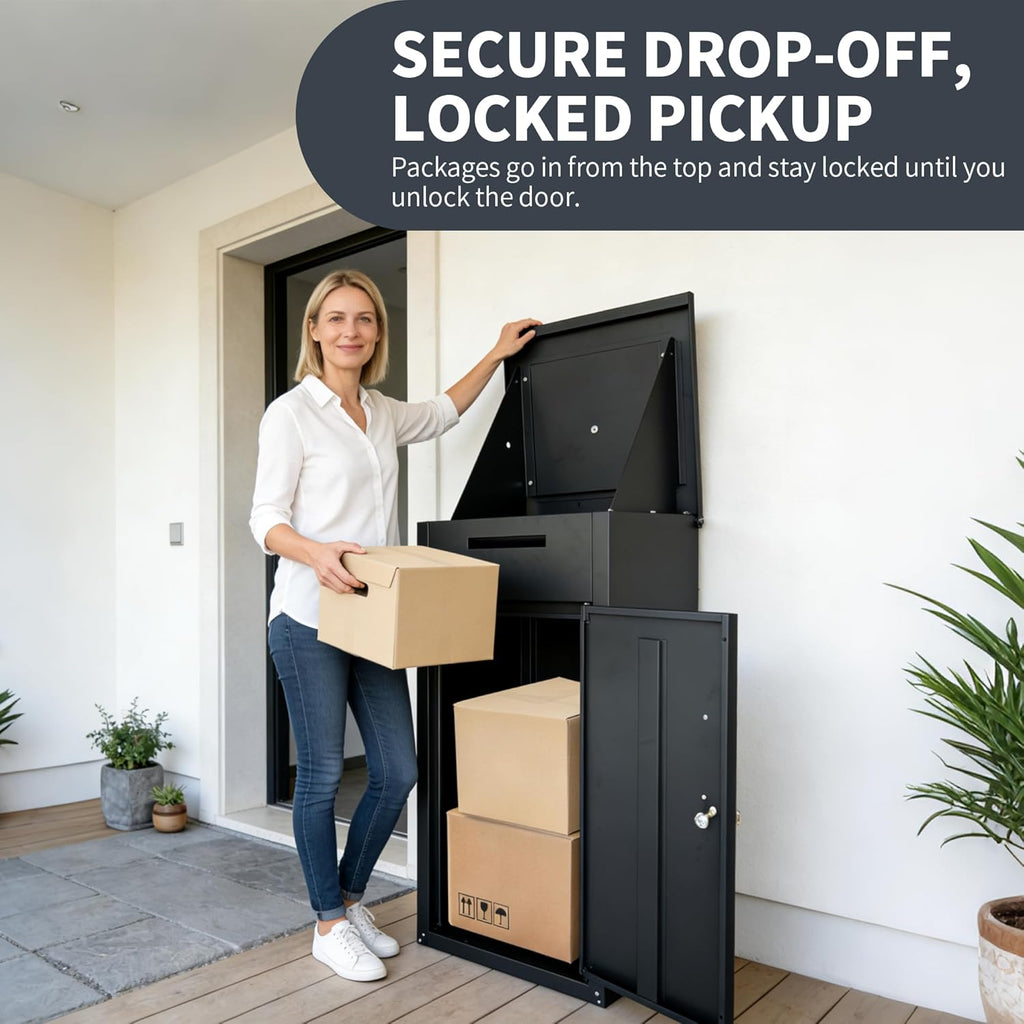 Package Delivery Boxes 34" Steel Mailbox for Parcel with Lock, Waterproof Amazon Drop Box with Anti Theft Mechanism