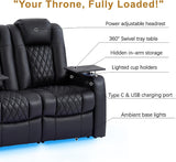 Home Theater Seating Seats Classic Series Top Grain Leather Loveseat Recliner Chairs Dual Power Movie Gaming Sofa