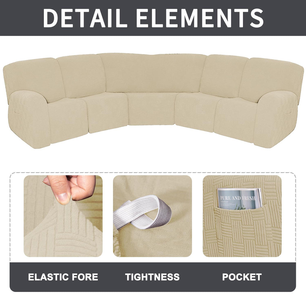 7-Piece Jacquard Stretch Reclining Couch Covers 5 Seats Corner Sofa Cover L Shape Sectional Recliner Sofa Covers for