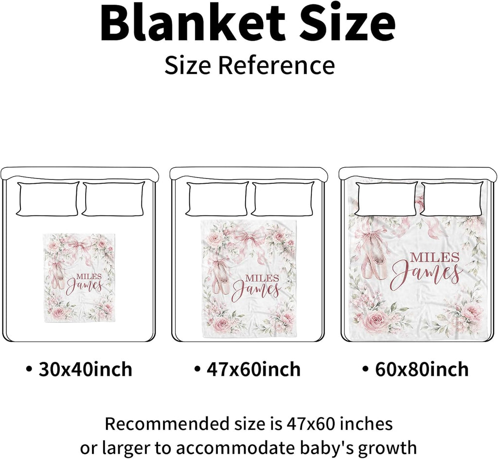 Blankets with Name - Custom Pink Bow Pattern Baby Girl Blanket - Soft Minky Dot Blanket for Crib, Nursery, Stroller