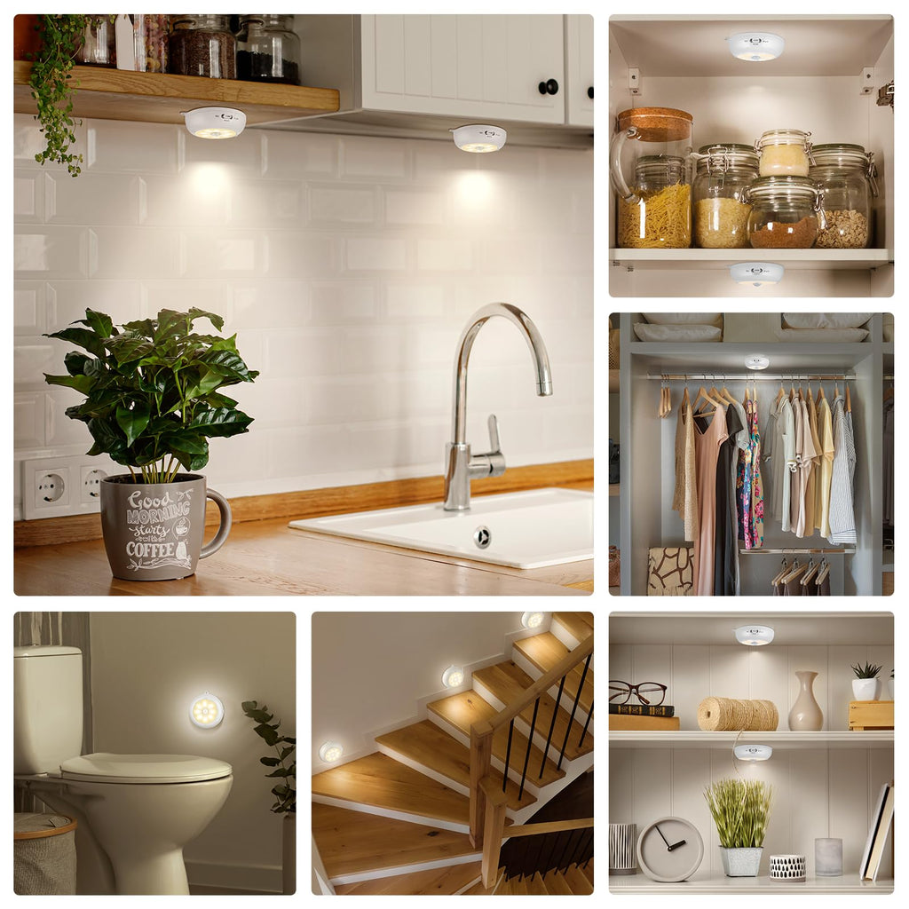 3.3" Motion Sensor Light Indoor AA Battery Powered, Under Cabinet Lighting Battery Operated, Magnetic Stick on LED