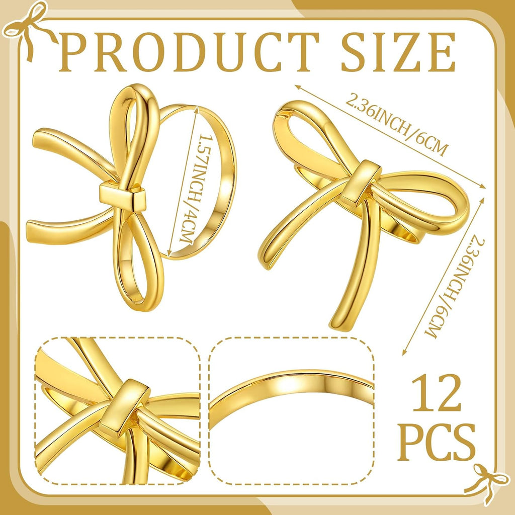 Gold Bow Napkin Rings, Metal Butterfly Holders Wedding - Set of 12