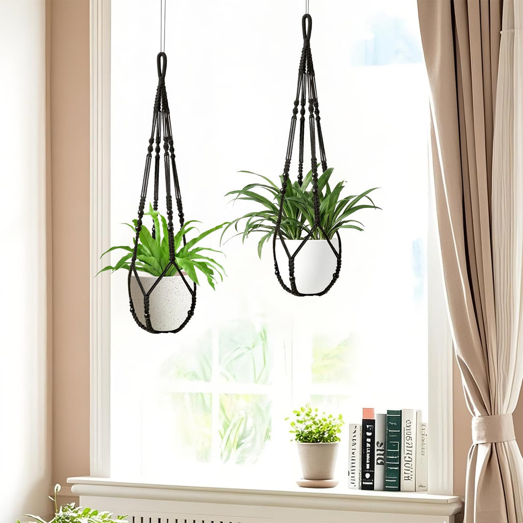 Macrame Plant Hanger Indoor Set of 4 with 8 Hooks, Indoor Outdoor Hanging Planter for Plants Holder with Decorative