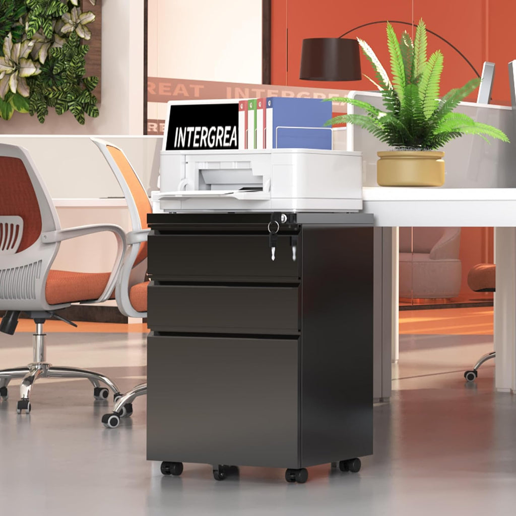 3 Drawer Mobile File Cabinet with Lock, Metal Filing Cabinets , Rolling Under Desk Organizer for Letters/Legal/A4