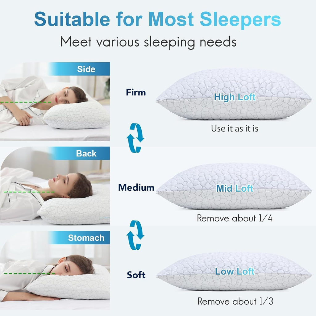 Cooling Pillow for Sleeping, CertiPUR-US Shredded Memory Foam King Pillow Set of 1, Cool Pillow for Hot Sleepers