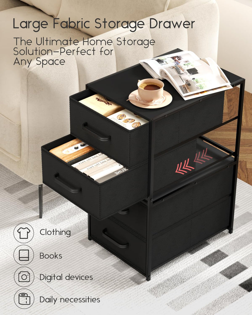 Stackable Storage Drawers - 2 Tier Closet Organizer with Metal Frame and Handles, Fabric Dresser with Collapsible