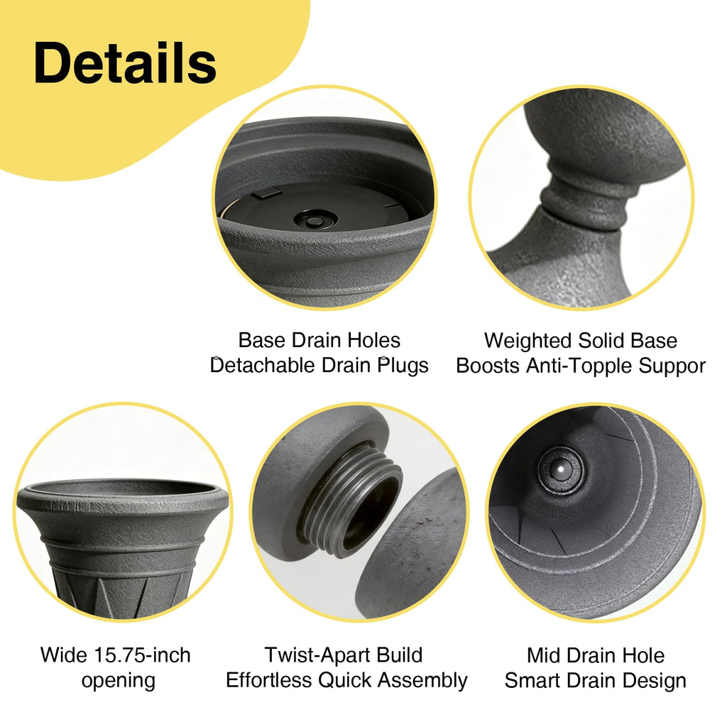 24" Tall Urn Planters for Outdoor Plants Set of 2 - Grey Trophy