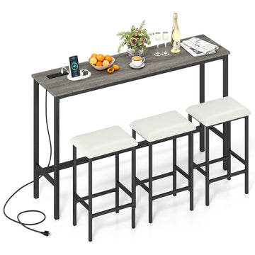 4 Pieces Counter Height Bar Table Set with Power Outlet