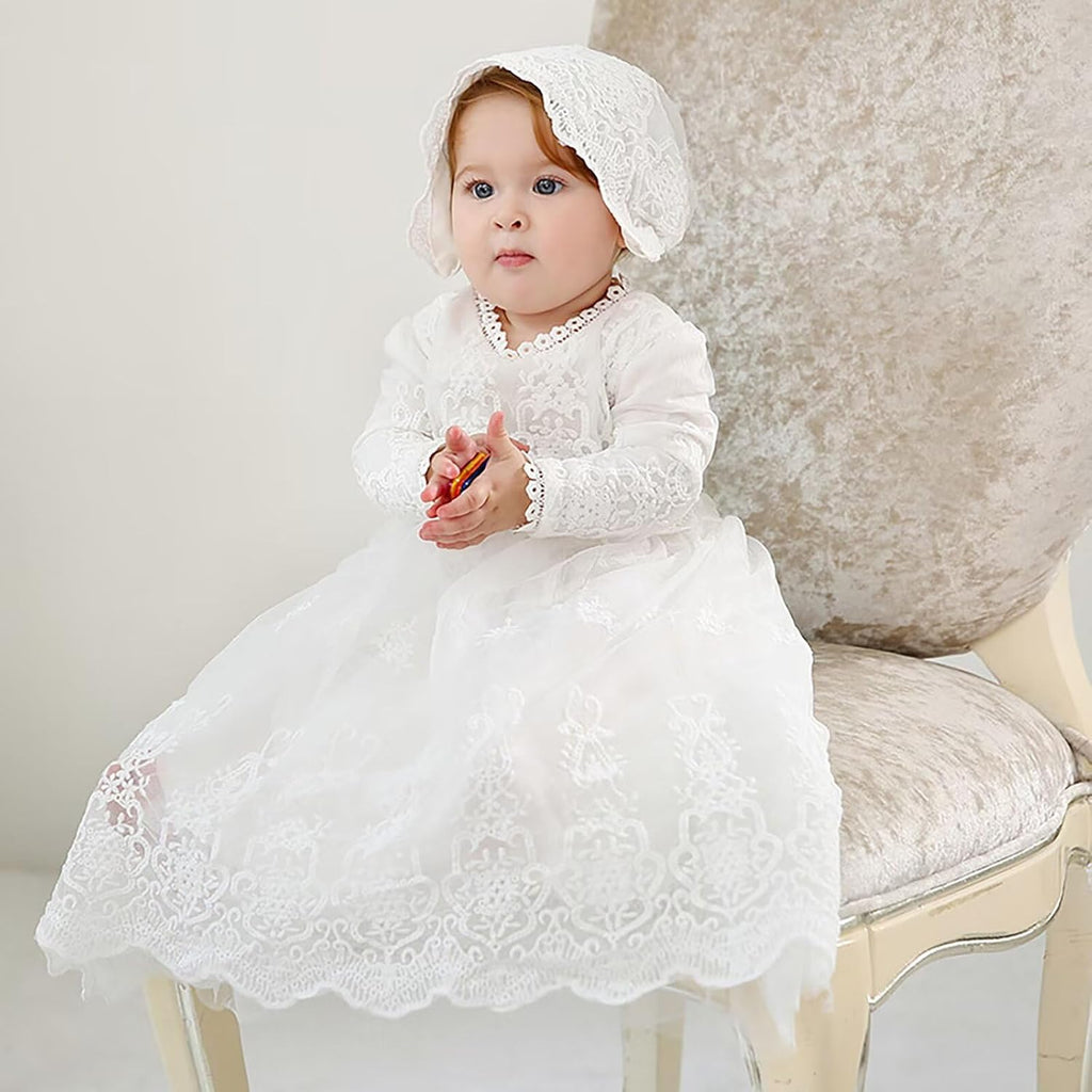 Baby Long Christening Gowns White Baptism Dress Special Occasion Dresses for Girls Birthday