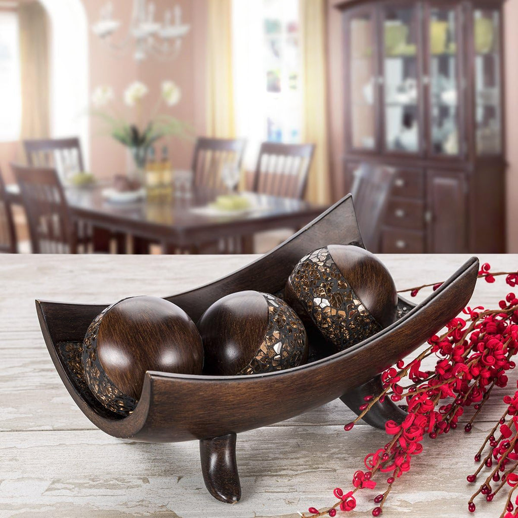 Schonwerk Brown Walnut Decorative Orbs for Bowls and Vase Fillers () Resin Sphere Balls for Living, Dining - Set of 3