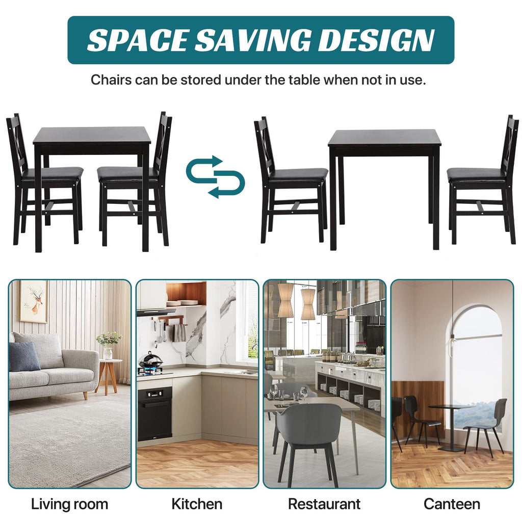 Dining Table Set for Small Space, 3 Peices Wood Kitchen Dinette Table with 2 Chairs, Modern Counter Height Dining