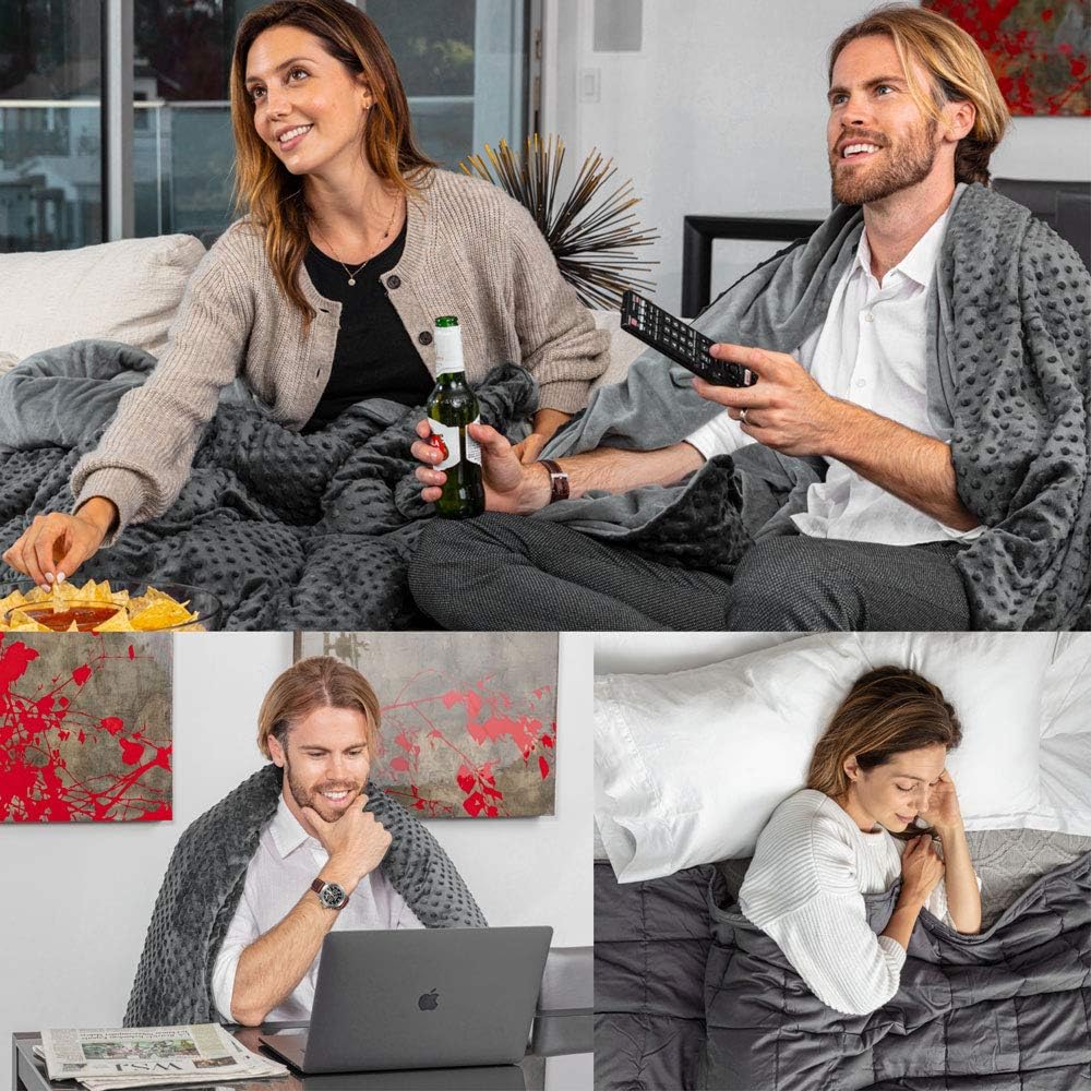 Adult Breatheable Cotton Weighted Blanket with Removable Navy Duvet Cover, 60 x 80 Inch, 15 Pounds, Made w/Polyester
