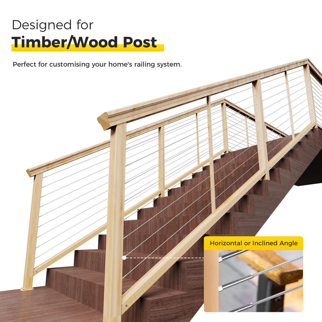 60 Pack 3/16" Stainless Steel Cable Railing kit for Wood Post