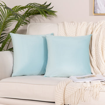 Powder Blue Velvet Throw Pillow Covers 22x22 inch, Decorative Solid Soft Cushion Cases for Couch Sofa Bed, Pack of 2