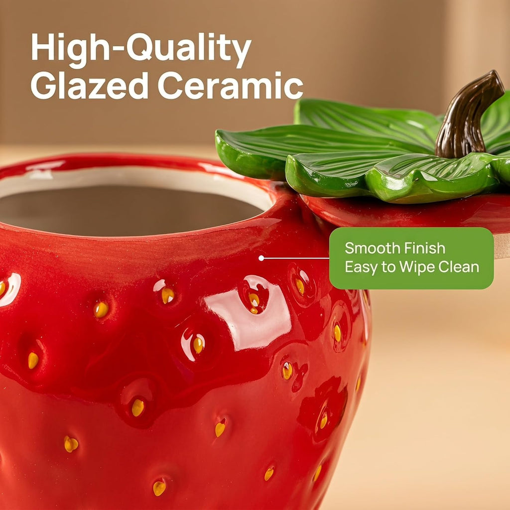 Strawberry Cookie Jar Ceramic Food Canister Container for Candy Snack