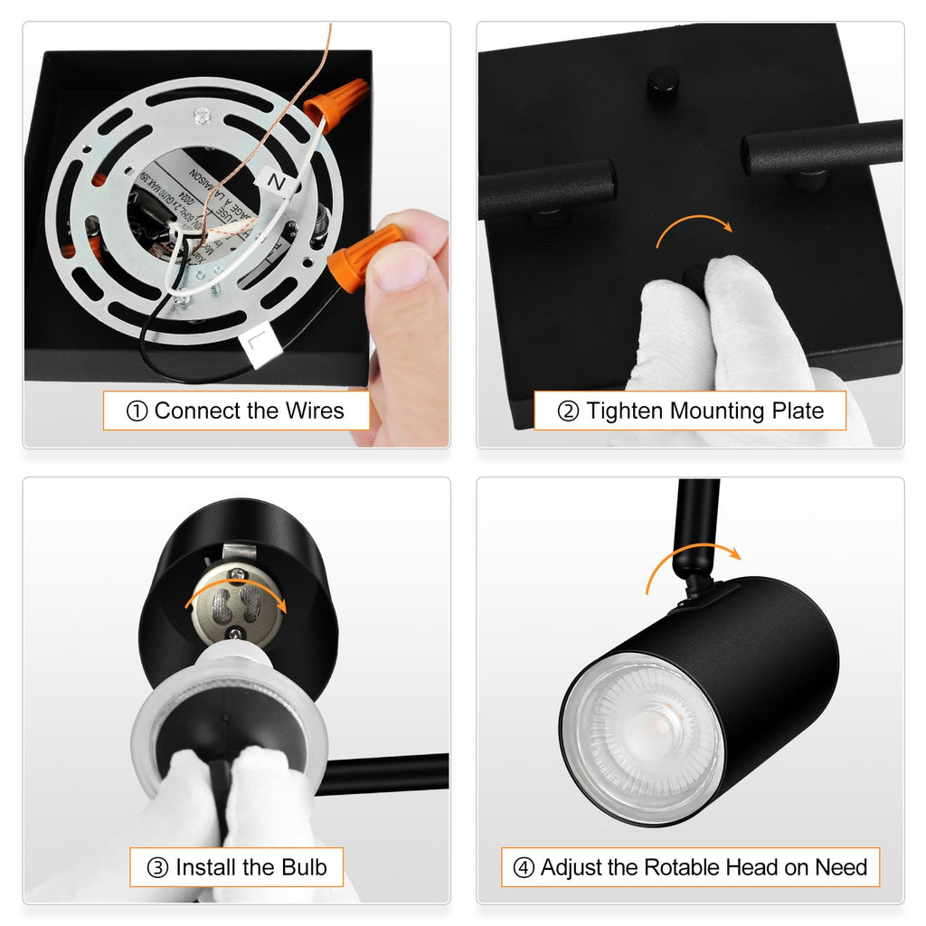 4 Light Track Lighting Fixtures Ceiling, Matte Black Track Lights Ceiling with Flexibly Rotatable Light Heads, Modern
