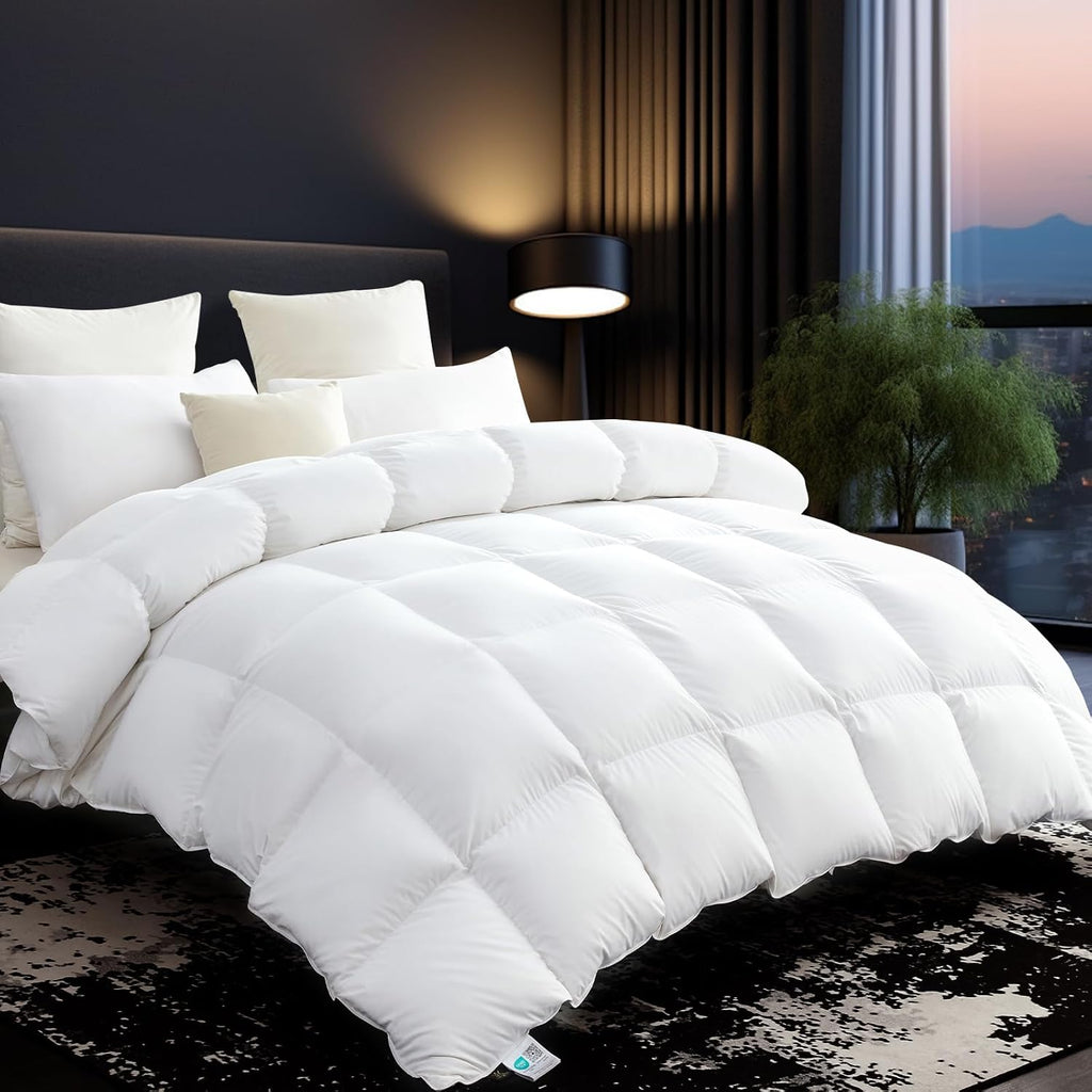 Organic 75% Goose Down Fiber Comforter Queen,850+FP,1200TC,Extra Fluffy,Hotel-Luxury Ultra Soft All 