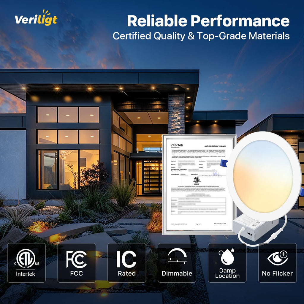 8 Inch LED Recessed Light, 5CCT, 1600LM, 18W, 6 Pack