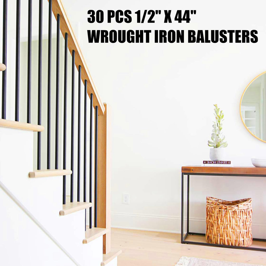 30 Pack Iron Balusters Spindles for Staircase Indoor, 44" x1/2" Straight Metal Balusters Square Balusters for