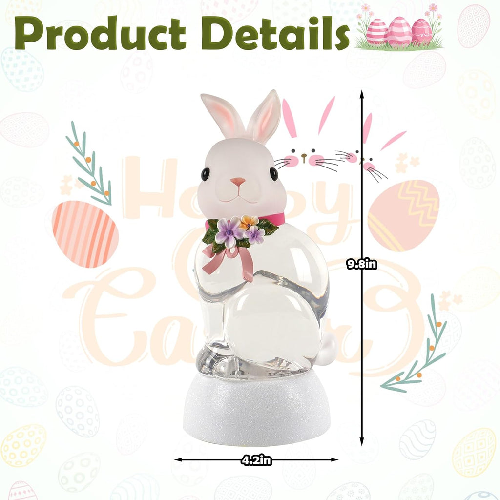 Spring Rabbit Snow Globe Lantern, Rabbit Snowglobe Decor with Swirling Glitter, 6H Timer, USB or Battery Powered